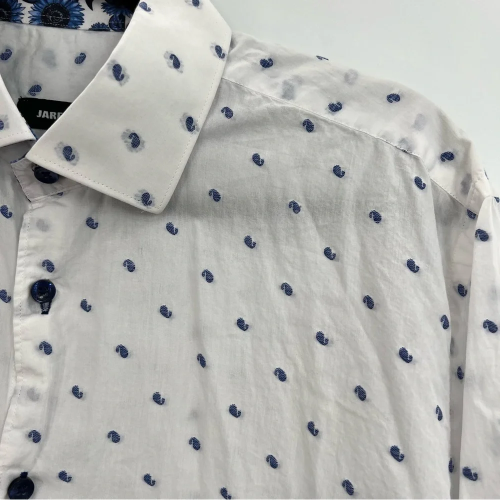 Jared Lang Men Button Down Short Sleeve Paisley Floral Embroidered Shirt Top M - Picture 3 of 9